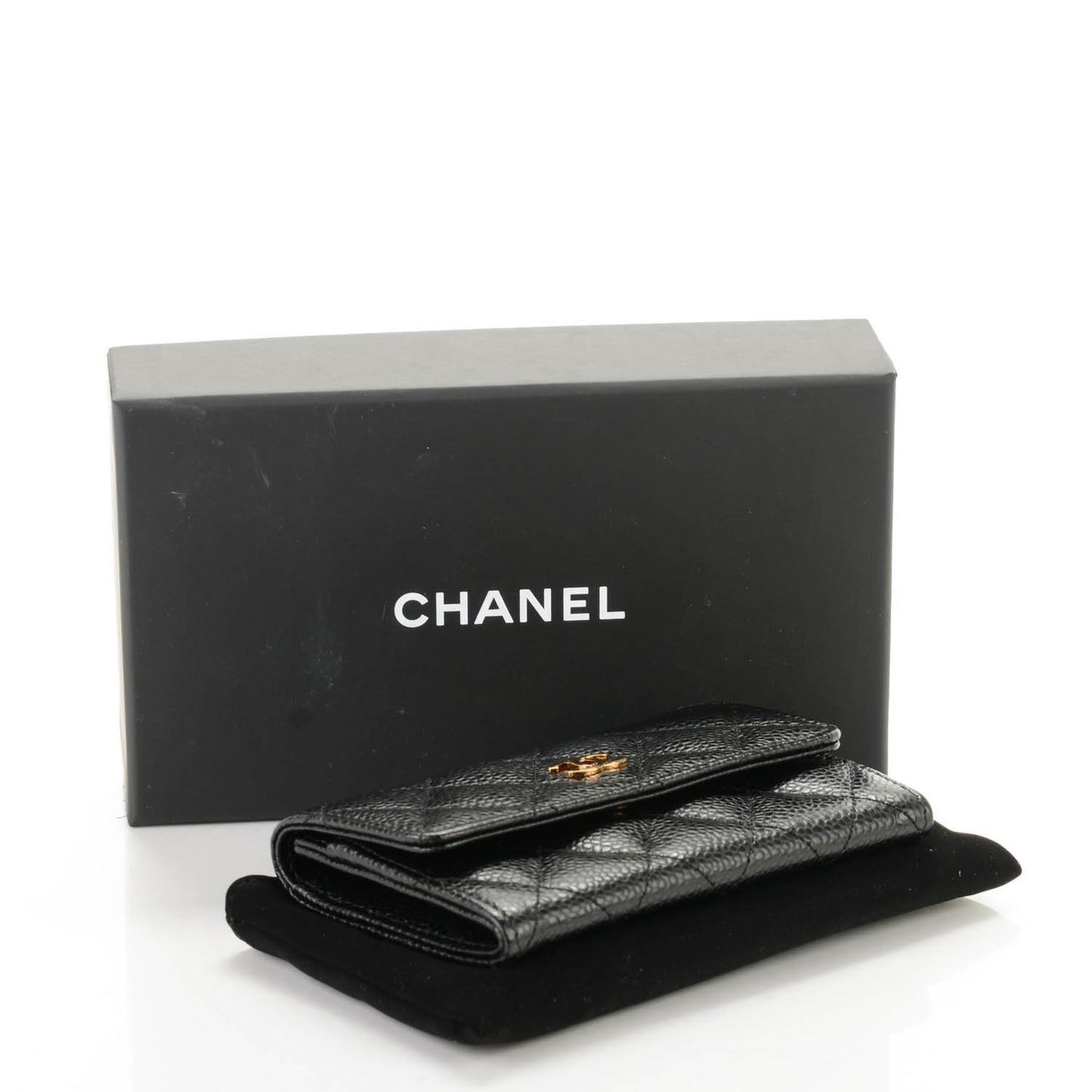 Caviar Quilted Flap Card Holder Black