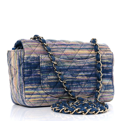 Chanel Striated Quilted Classics in Fabrics Mini Rectangular Flap Blue 3 of 11