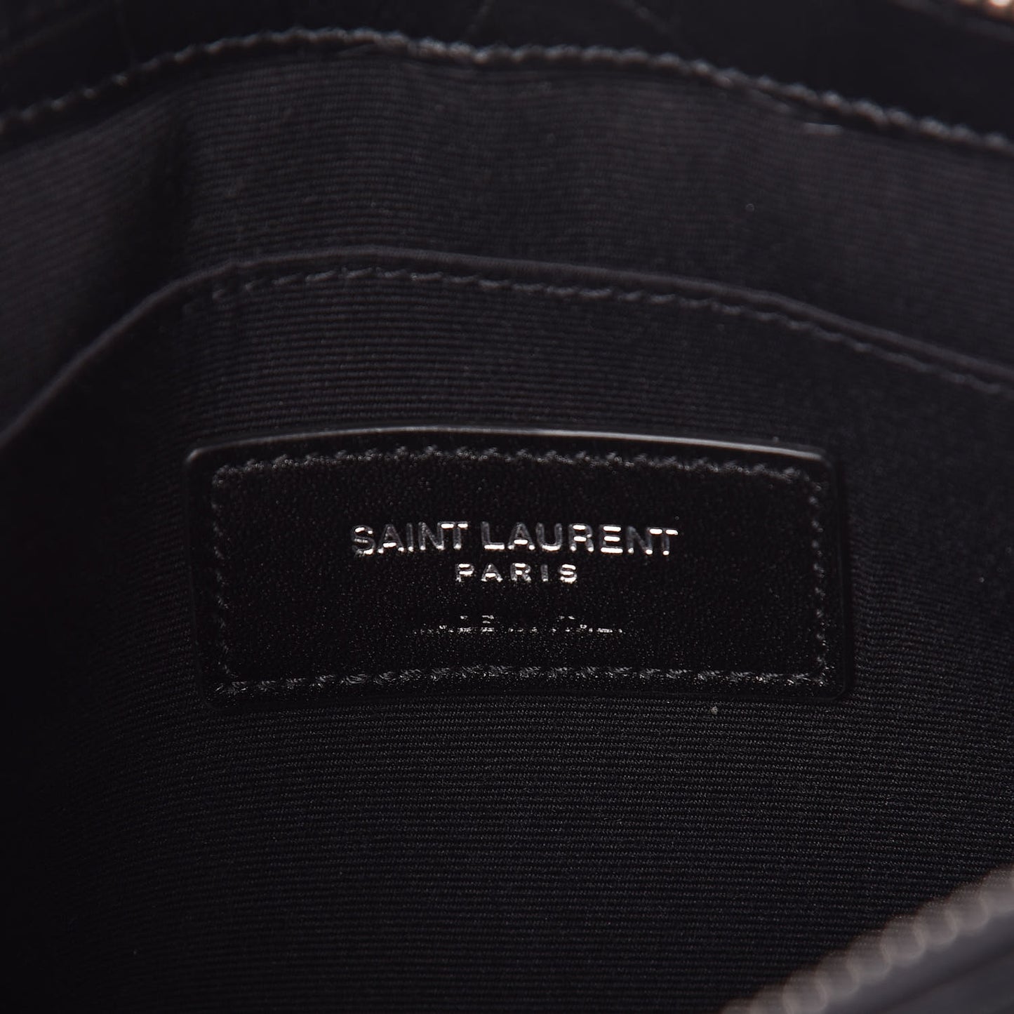 Calfskin Crocodile Embossed Monogram Zip Pouch Black