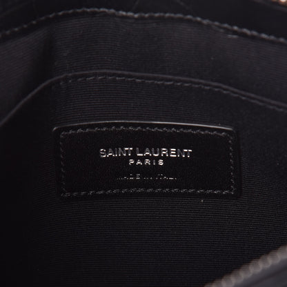 Saint Laurent Calfskin Crocodile Embossed Monogram Zip Pouch Black 9 of 10