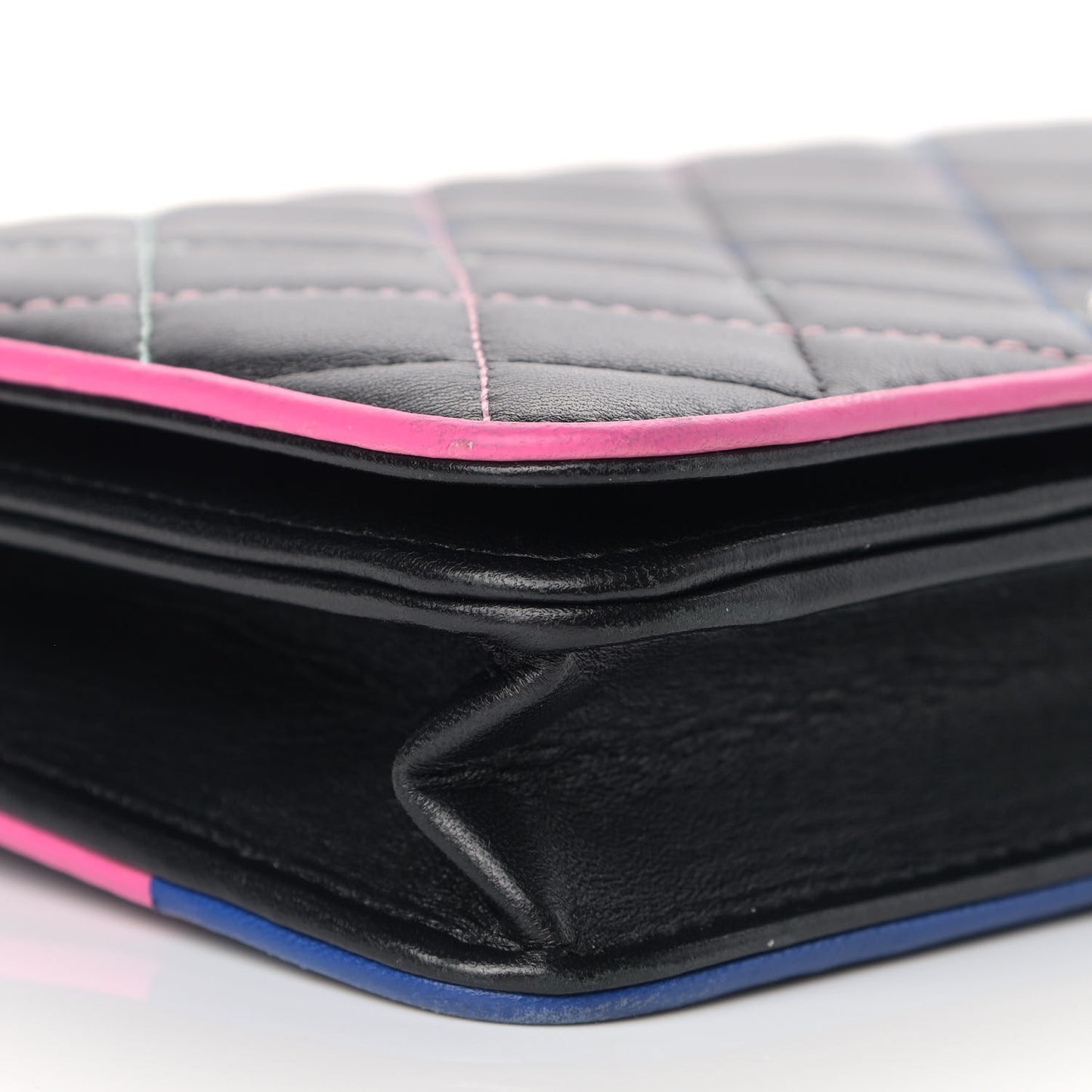 Lambskin Quilted Wallet On Chain WOC Black Pink Light Blue
