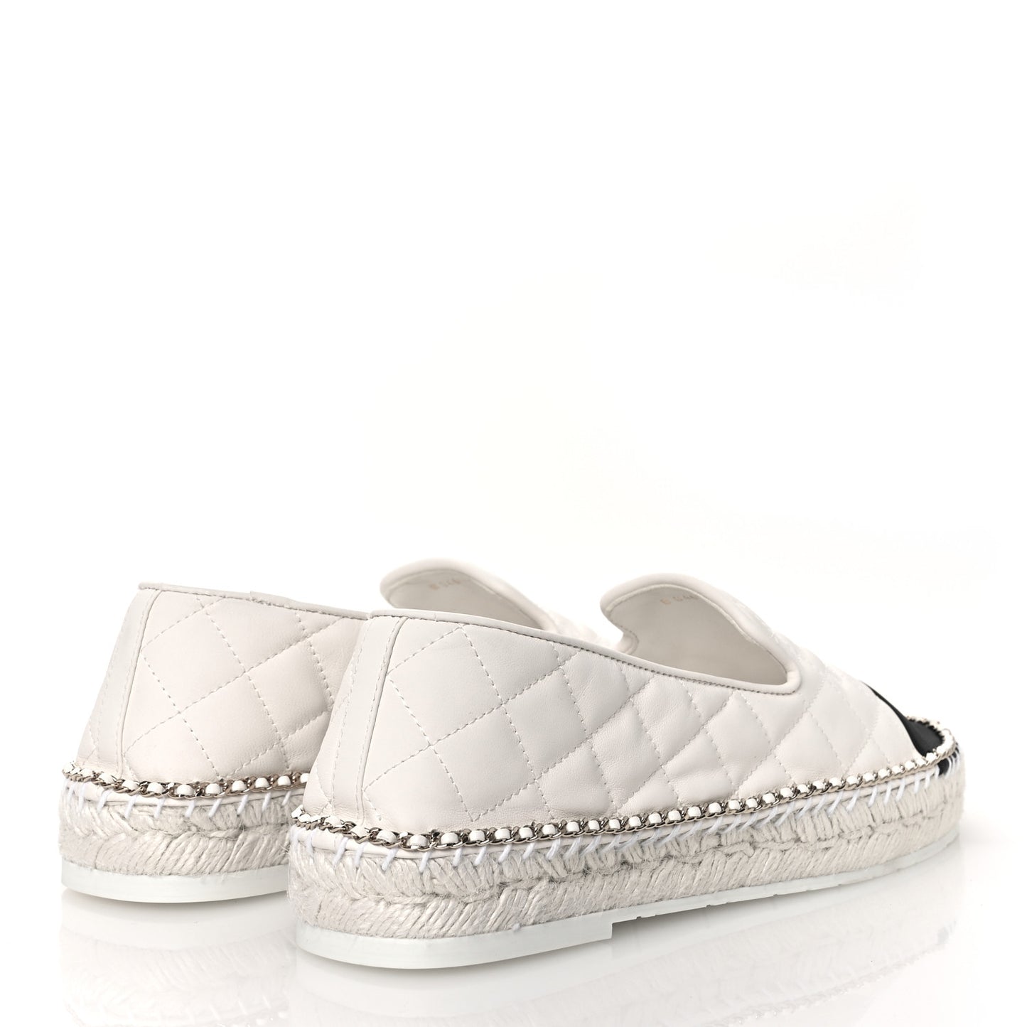 Shiny Lambskin Quilted Grosgrain Cap Toe CC Chain Espadrilles 39 White Black