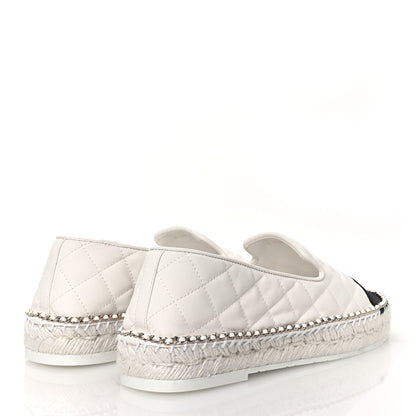 Chanel Shiny Lambskin Quilted Grosgrain Cap Toe CC Chain Espadrilles 39 White Black 5 of 11