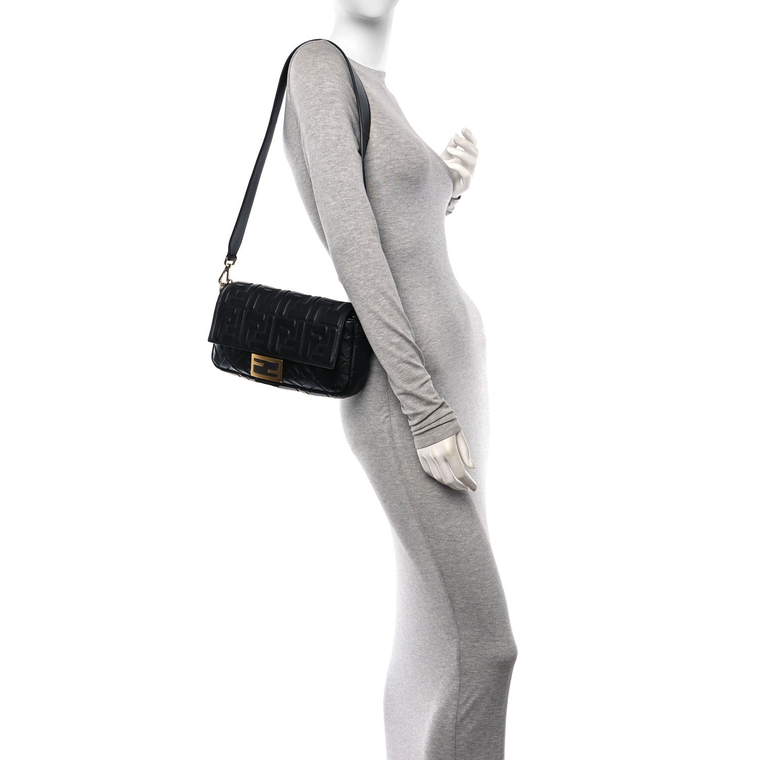 Fendi Nappa FF 1974 Embossed Baguette Black 2 of 9