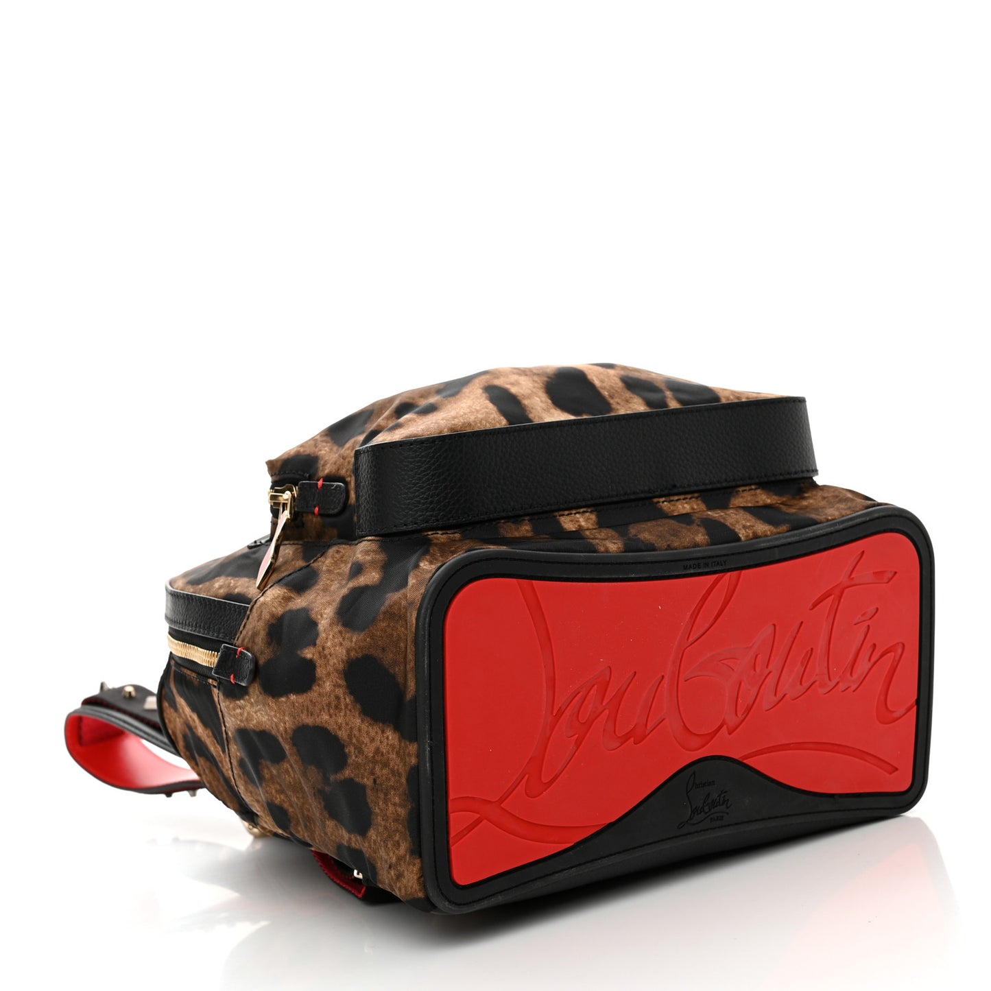 Nylon Calfskin Leopard Studded Small Backloubi Backpack Brown Black