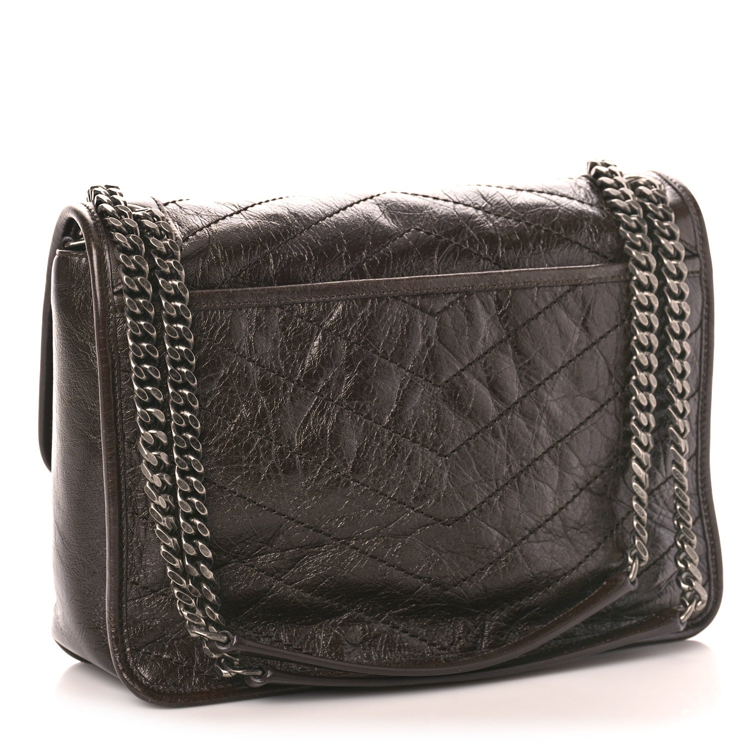 Saint Laurent Crinkled Calfskin Matelasse Monogram Medium Niki Chain Satchel Chocolate 3 of 8