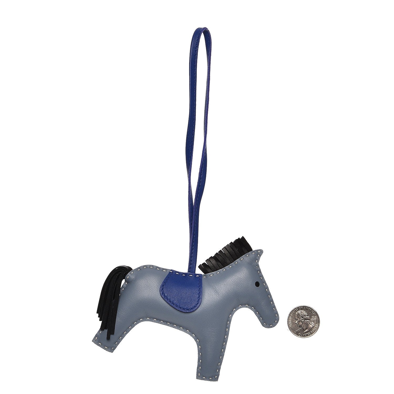 Hermes Milo Lambskin Grigri Rodeo Horse Bag Charm MM Bleu Lin Electrique Bleu Noir 2 of 3