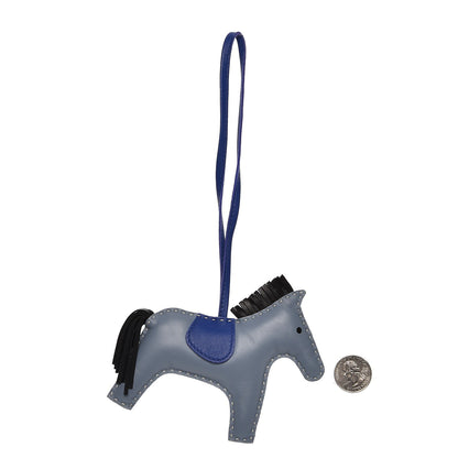 Hermes Milo Lambskin Grigri Rodeo Horse Bag Charm MM Bleu Lin Electrique Bleu Noir 2 of 3