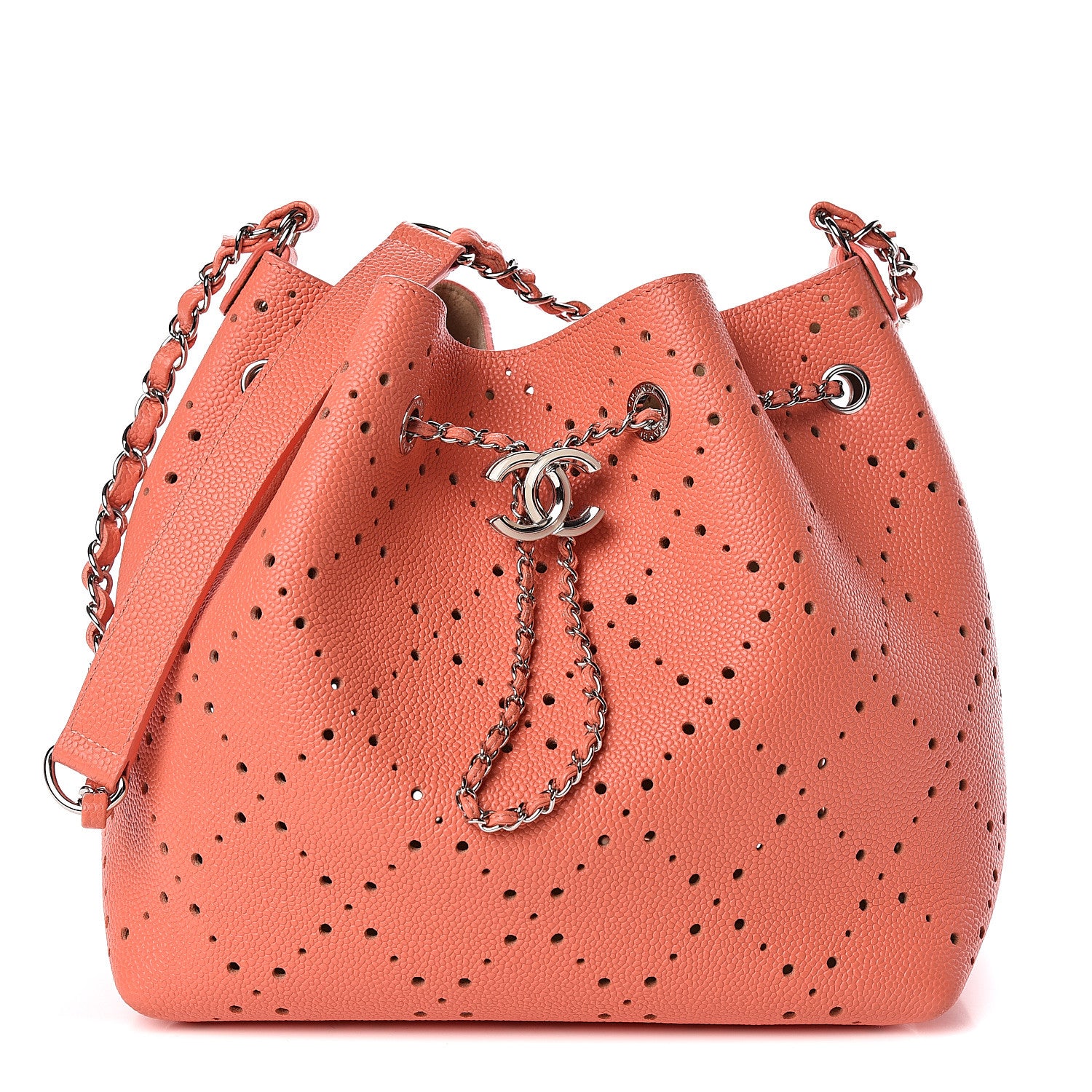 Chanel Caviar Perforated Drawstring CC Bag Coral Beige 1 of 12