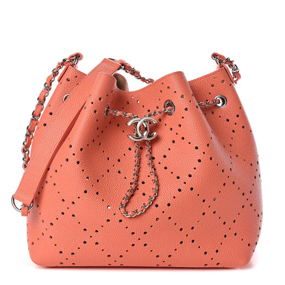 Chanel Caviar Perforated Drawstring CC Bag Coral Beige 1 of 12