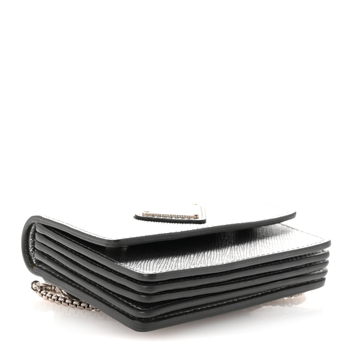 Metallic Saffiano Triangle Accordion Card Case with Chain Cromo