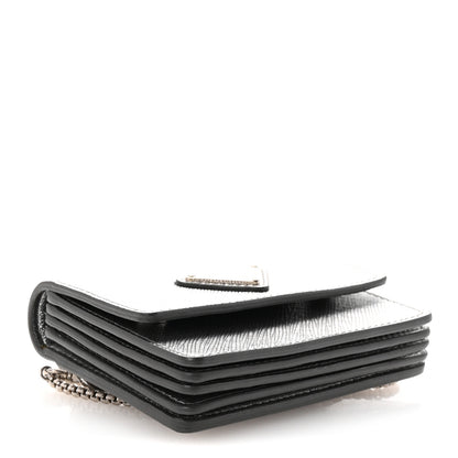 Prada Metallic Saffiano Triangle Accordion Card Case with Chain Cromo 4 of 10