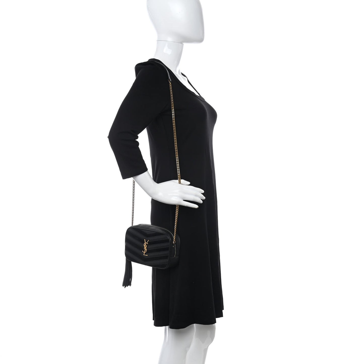 Calfskin Suede Matelasse Monogram Mini Lou Camera Bag Black