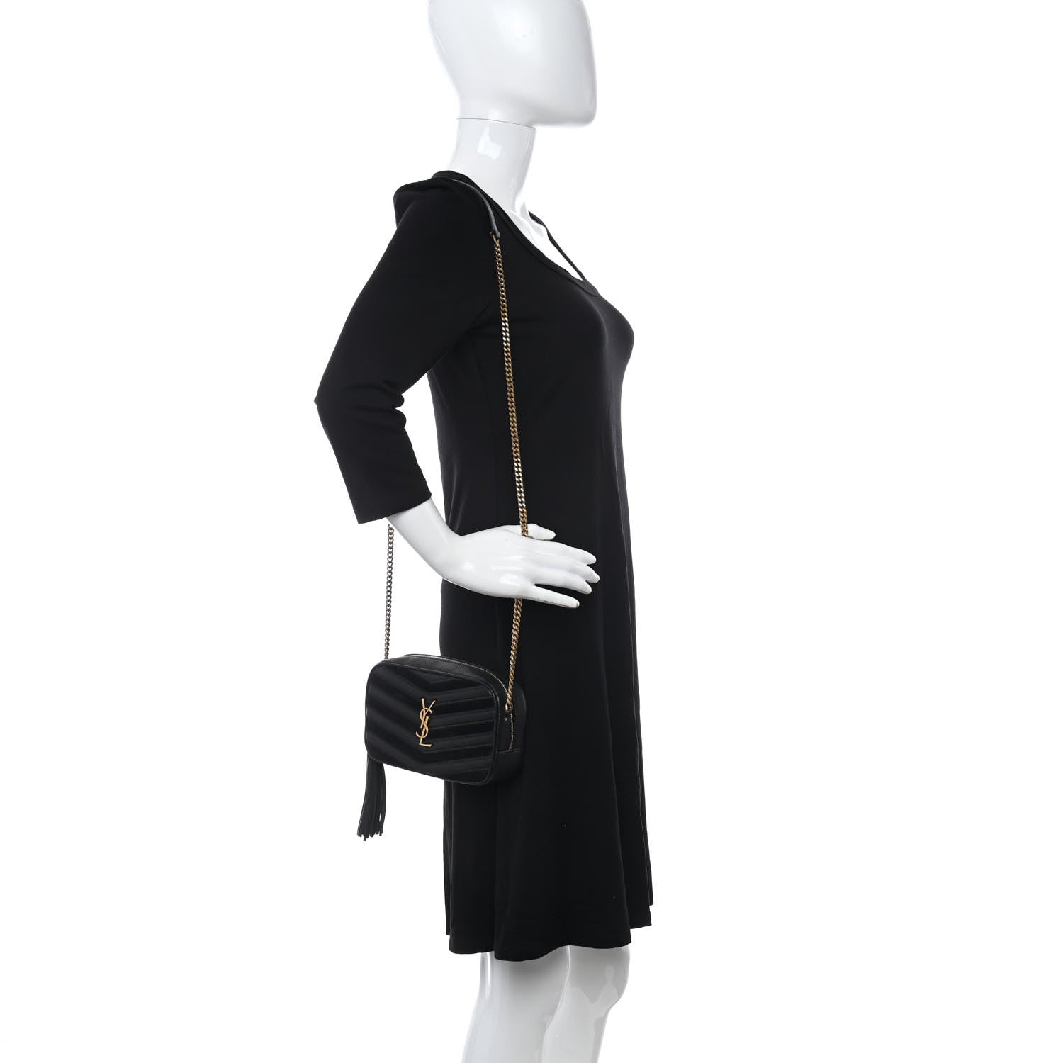 Saint Laurent Calfskin Suede Matelasse Monogram Mini Lou Camera Bag Black 2 of 11