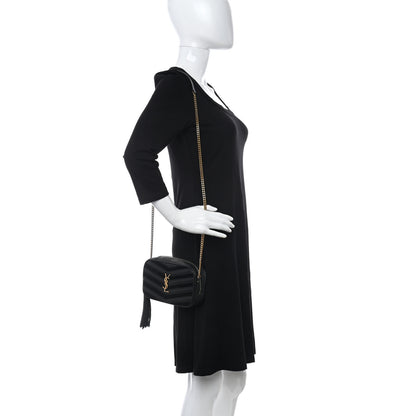 Saint Laurent Calfskin Suede Matelasse Monogram Mini Lou Camera Bag Black 2 of 11