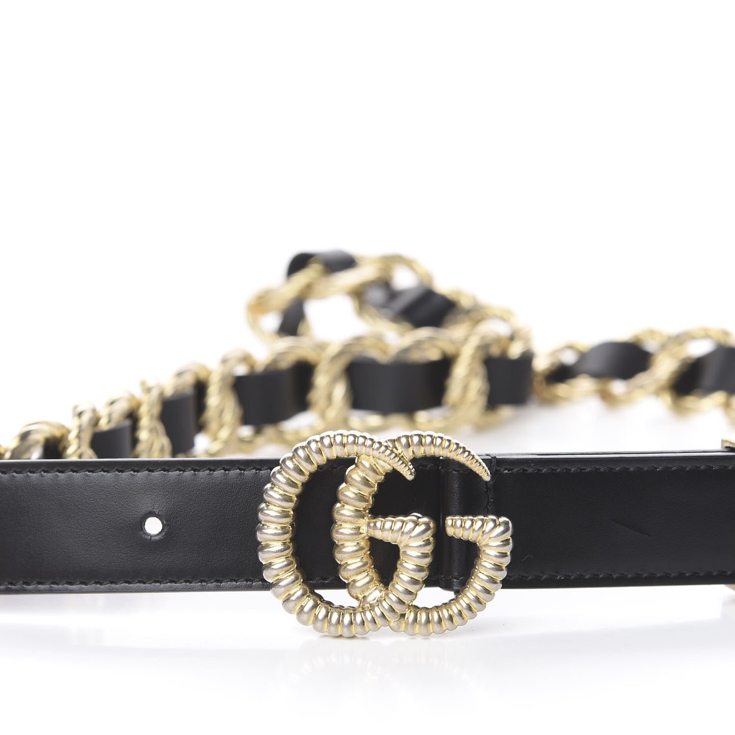 Calfskin Torchon Double G Chain 25mm Belt 85 34 Black