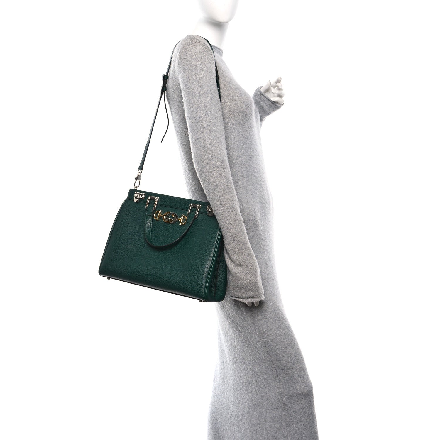 GUCCI ヴィンテージ品 Gucci Grainy Calfskin Medium Zumi Top Handle Bag Vintage Green