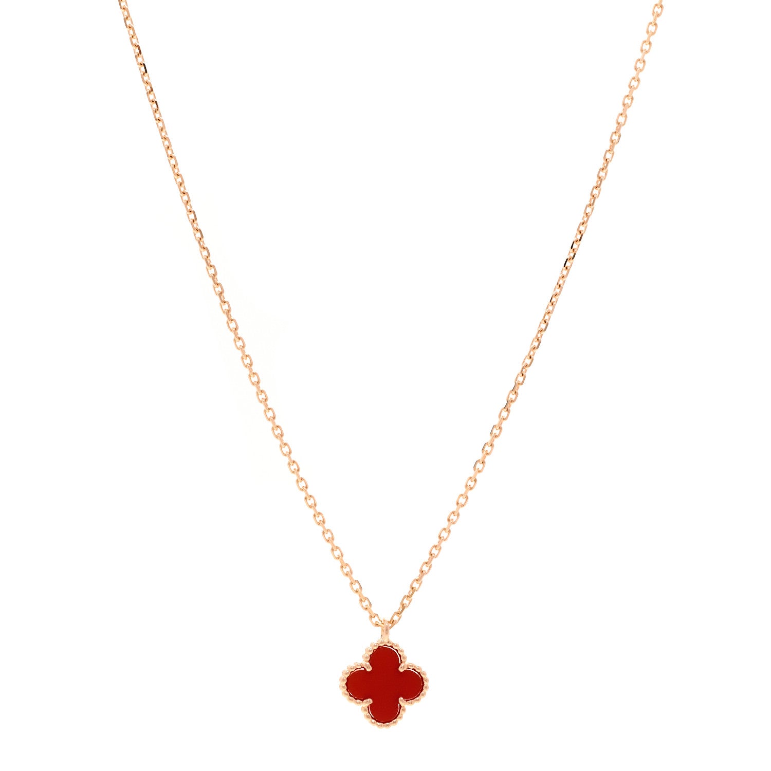 Van Cleef & Arpels 18K Rose Gold Carnelian Sweet Alhambra Pendant Necklace 1 of 6