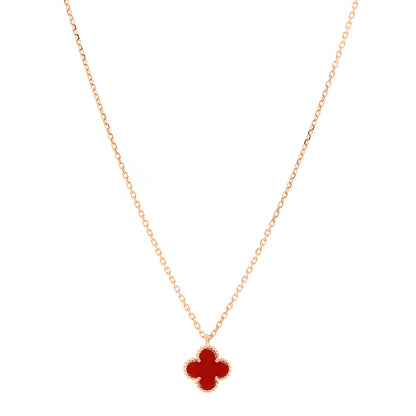Van Cleef & Arpels 18K Rose Gold Carnelian Sweet Alhambra Pendant Necklace 1 of 6