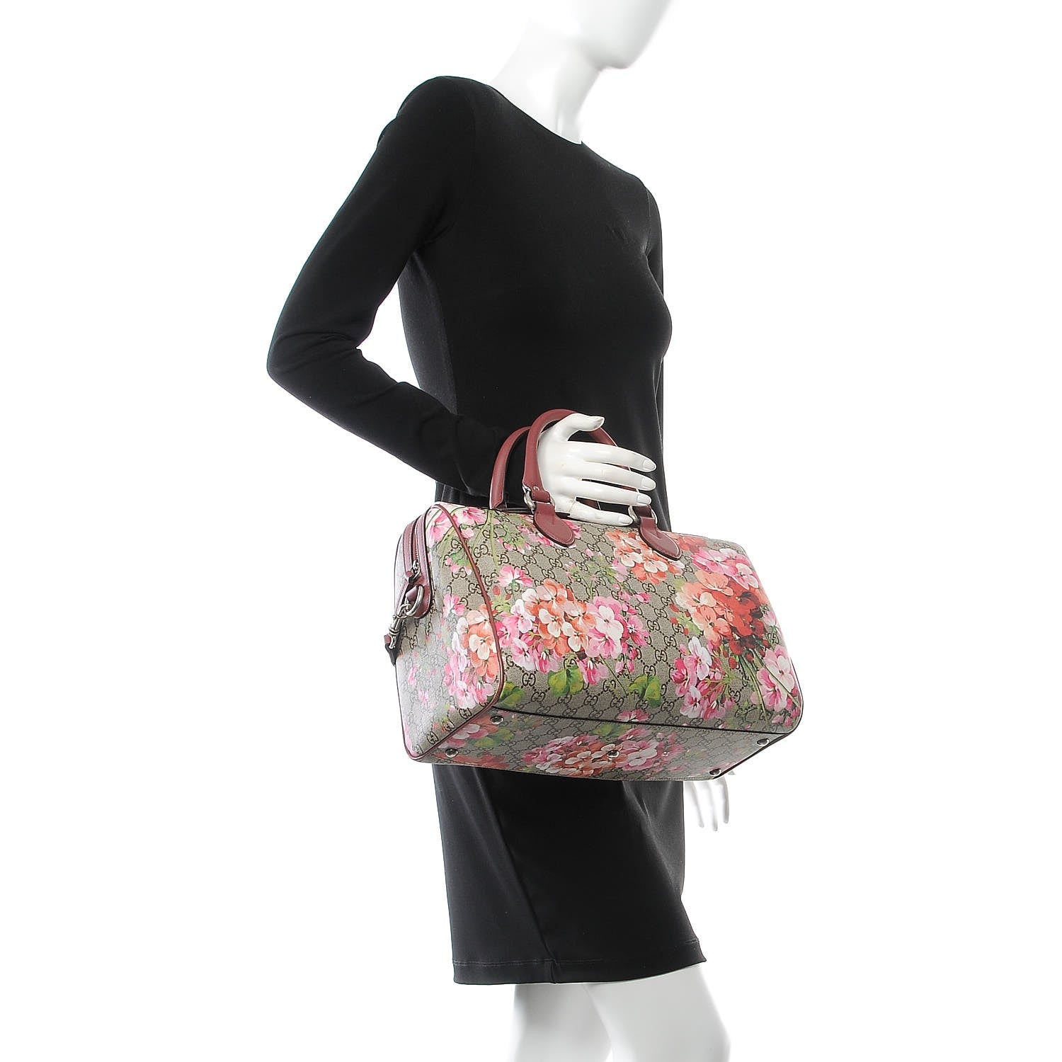 Gucci GG Supreme Monogram Blooms Medium Boston Beige Multicolor Dry Rose 2 of 15