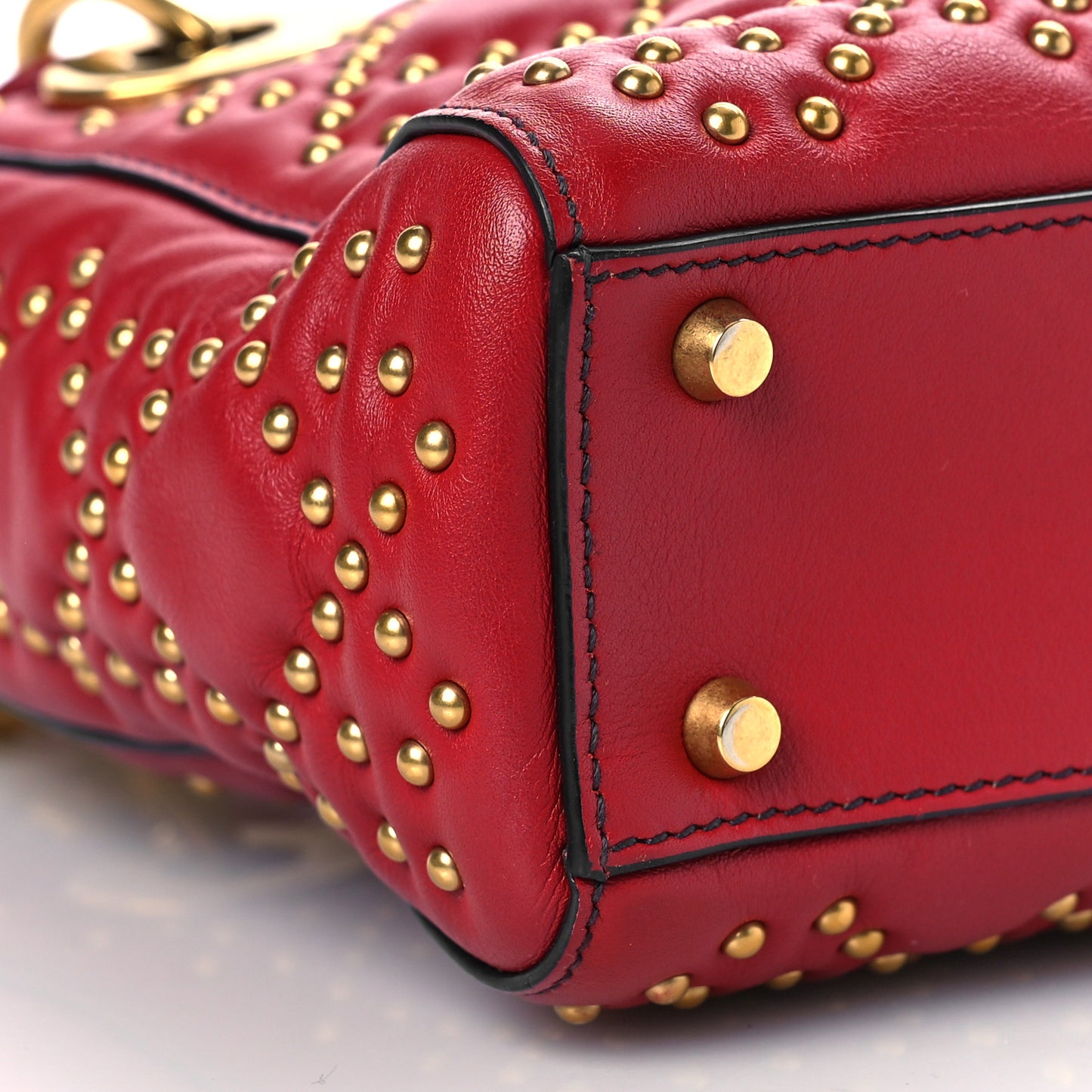 Lambskin Studded Mini Supple Lady Dior Red