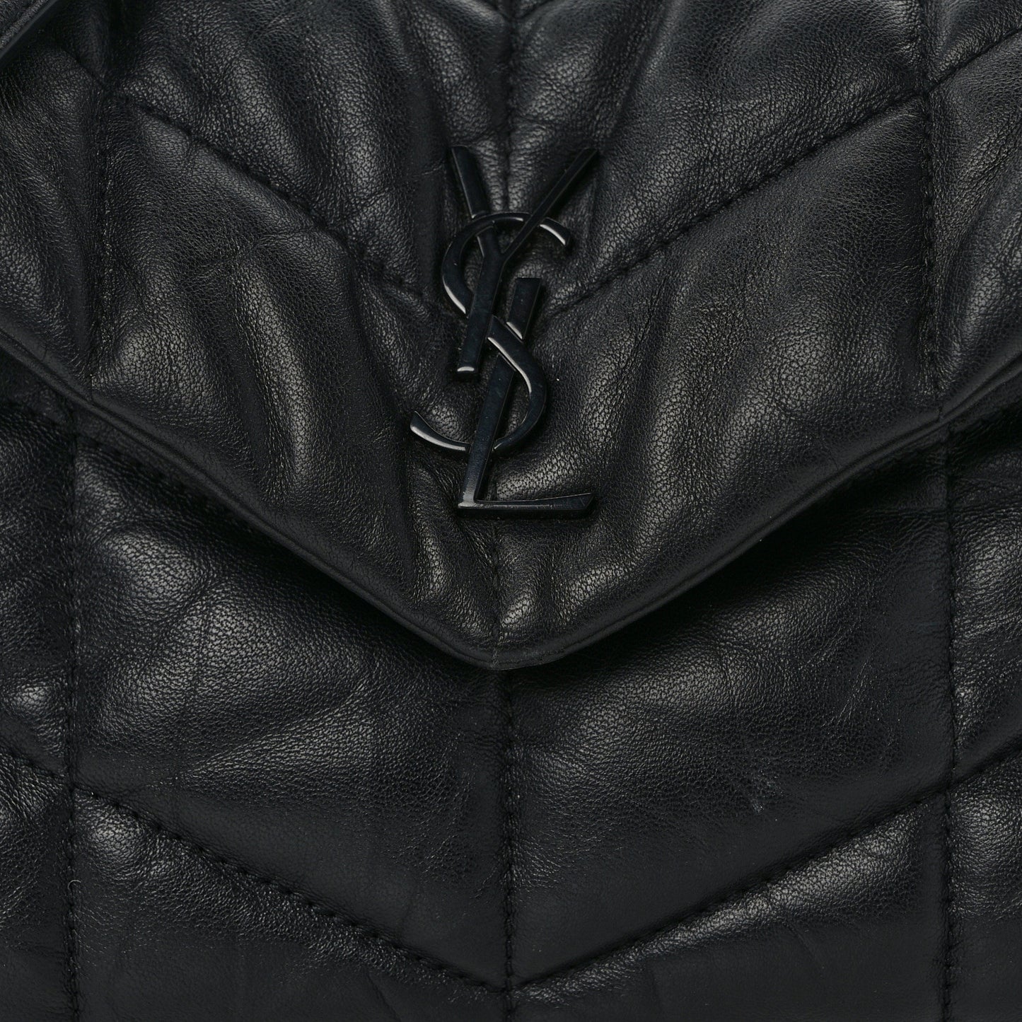 Calfskin Quilted Toy Loulou Puffer Monogram Monochrome Chain Satchel Black