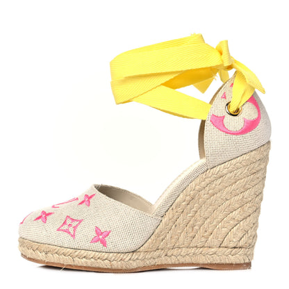 Louis Vuitton Canvas Monogram Starboard Wedge Espadrilles 36.5 Rose Pop 1 of 9