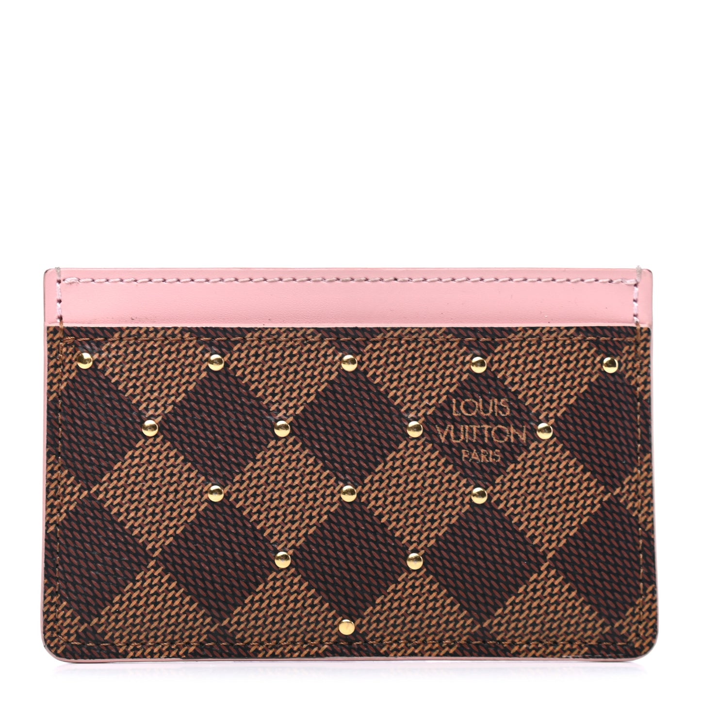 Damier Ebene Studded Card Holder Rose Ballerine