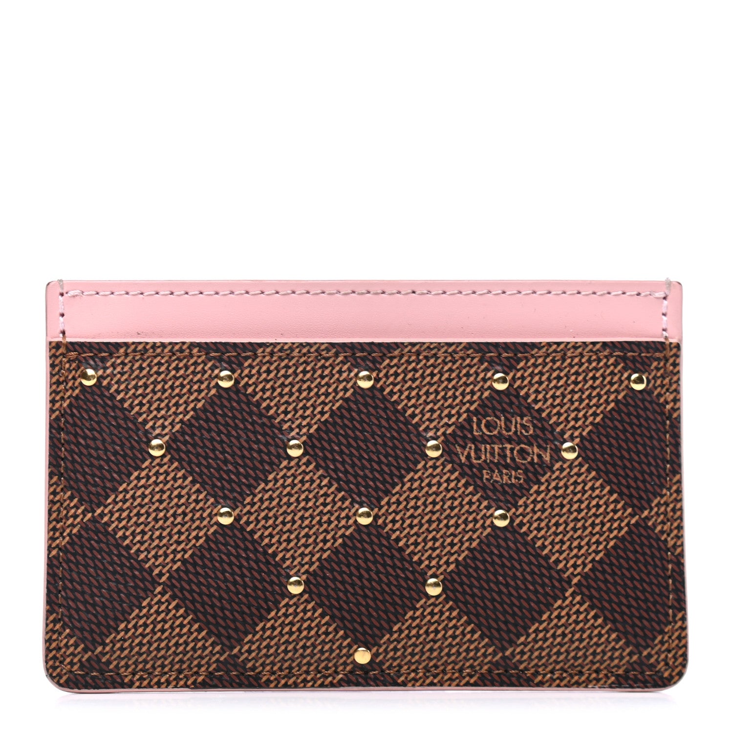 Louis Vuitton Damier Ebene Studded Card Holder Rose Ballerine 1 of 5