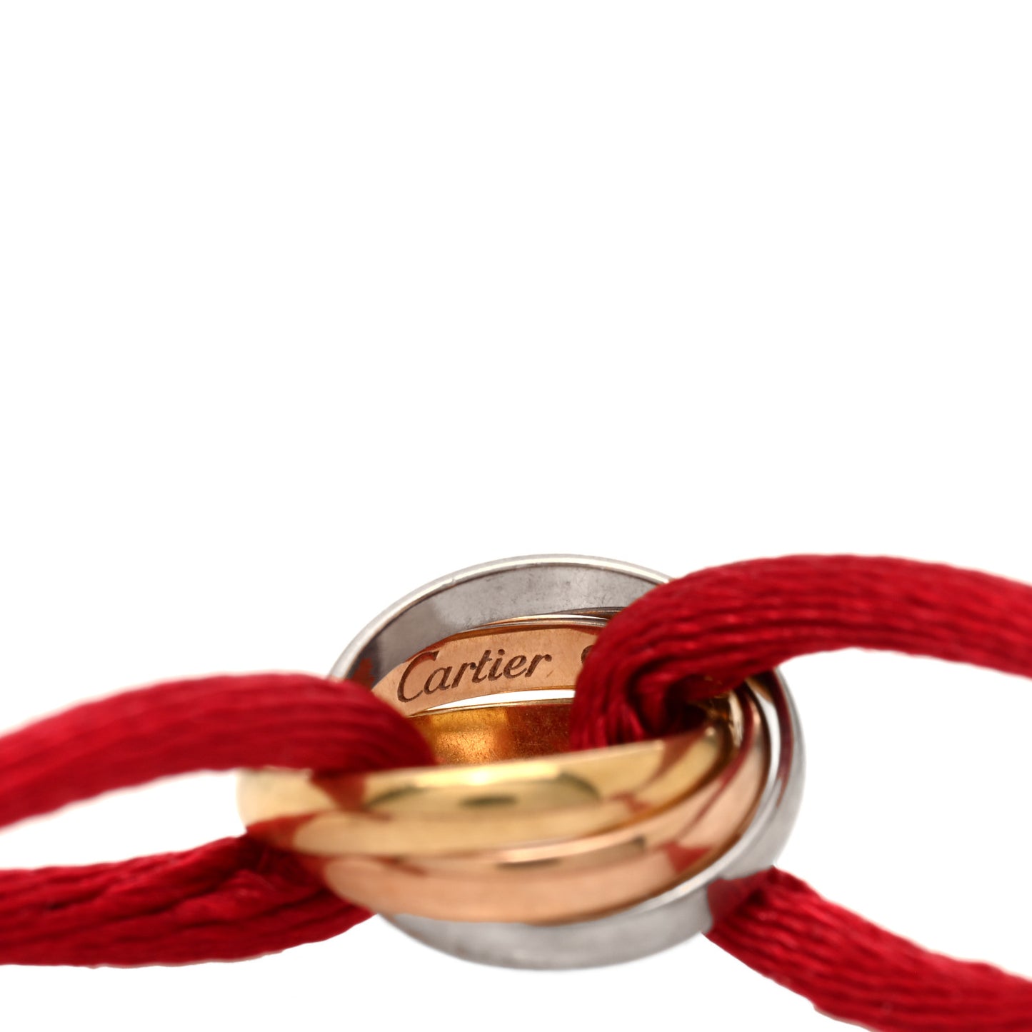18k Pink Yellow White Gold Trinity Cord Bracelet Red