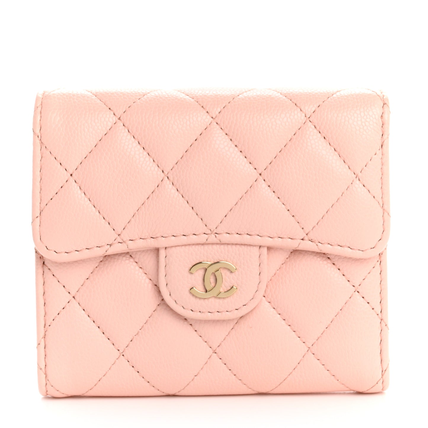 Caviar Quilted Compact Flap Wallet Light Pink