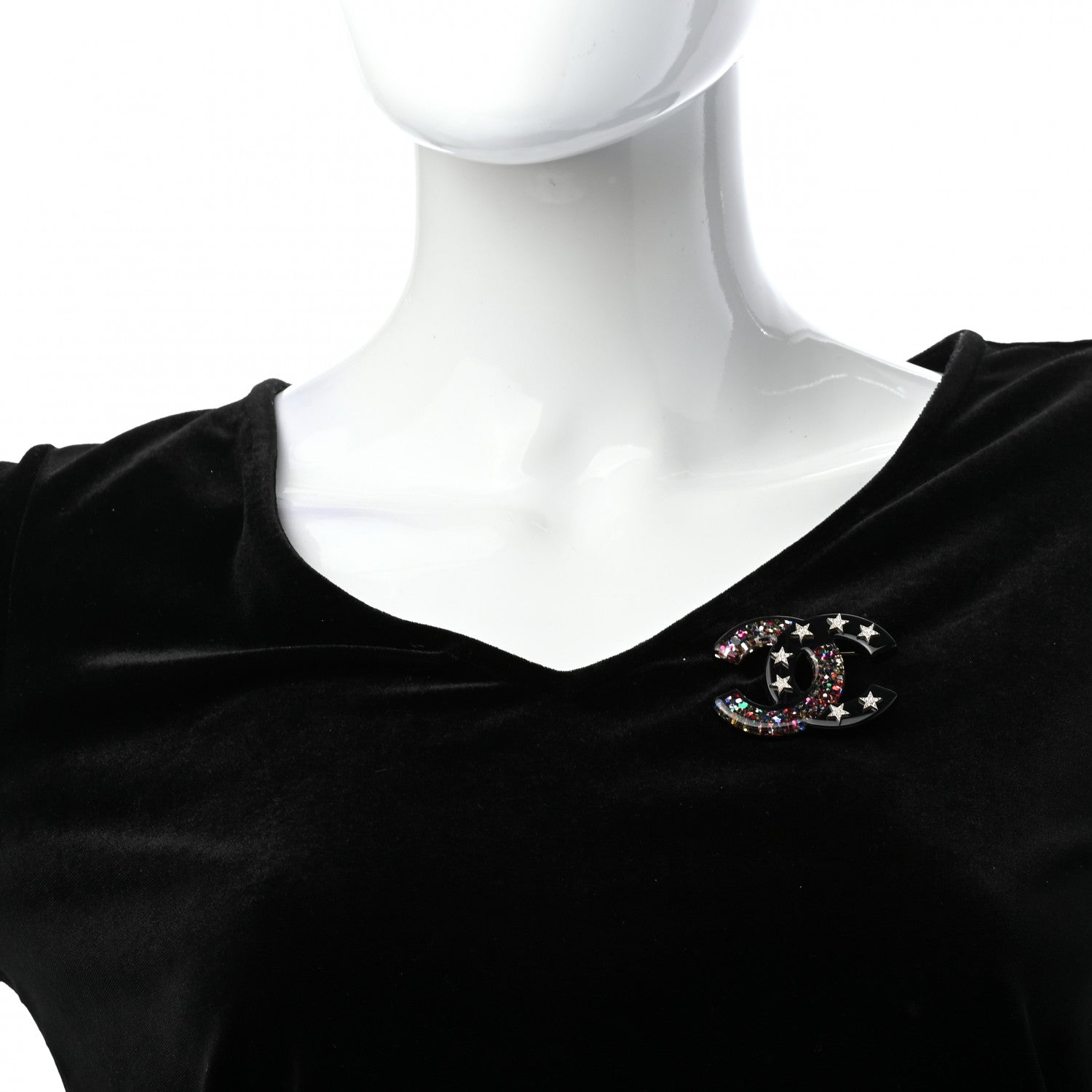 Chanel Resin Glitter Crystal CC Star Brooch Multicolor 2 of 4