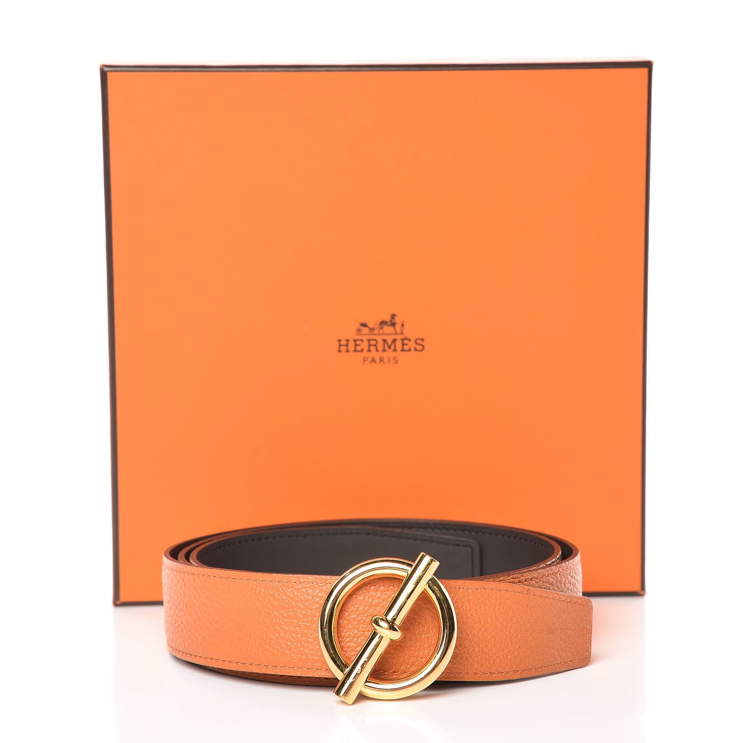 Hermes Chamonix Togo Reversible Glenan 32mm Belt 90 Black Orange 7 of 7