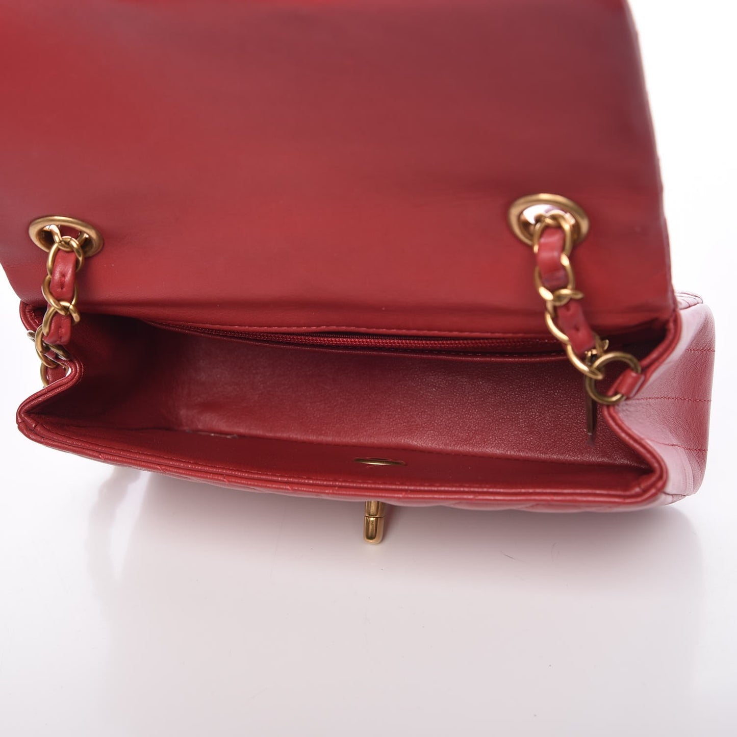 Lambskin Chevron Quilted Mini Rectangular Flap Red