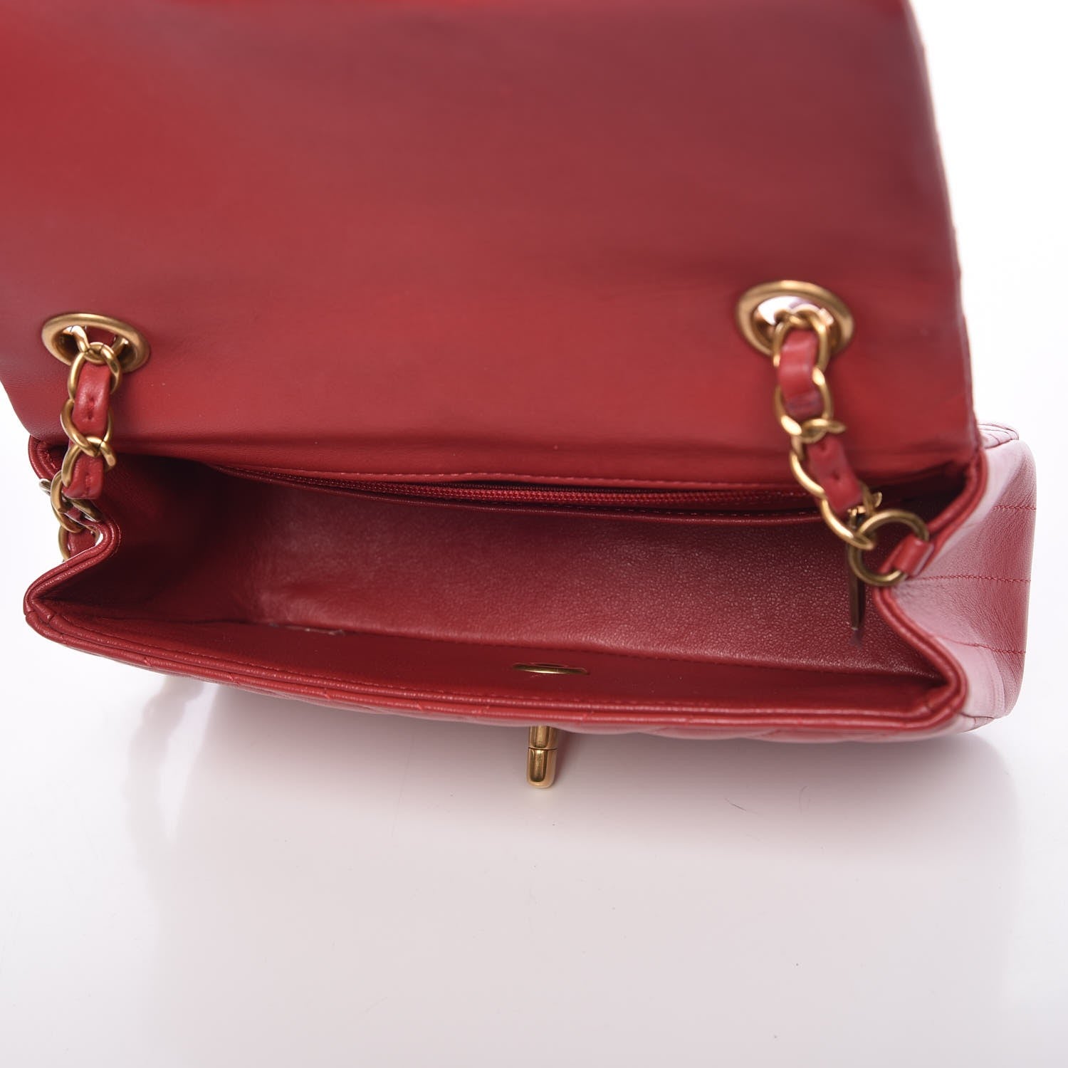 Chanel Lambskin Chevron Quilted Mini Rectangular Flap Red 5 of 8