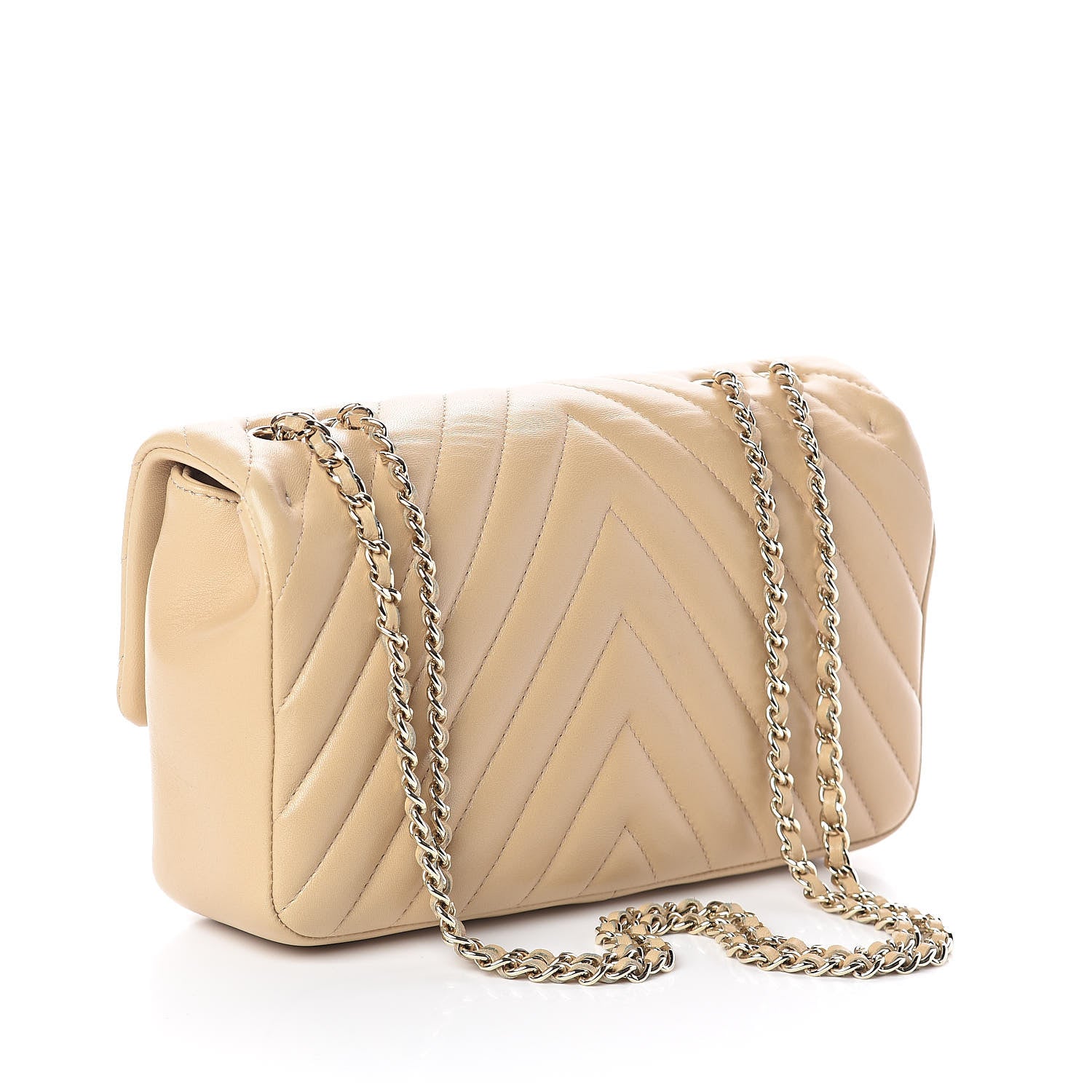 Chanel Lambskin Chevron Quilted Small Single Flap Light Beige 3 of 13