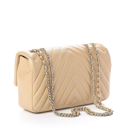 Chanel Lambskin Chevron Quilted Small Single Flap Light Beige 3 of 13