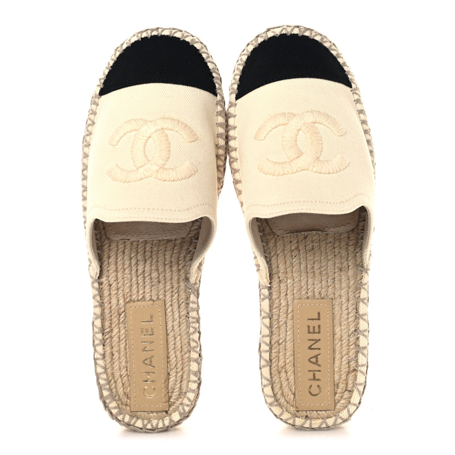 Chanel Denim CC Espadrille Mules 38  White Black 2 of 9