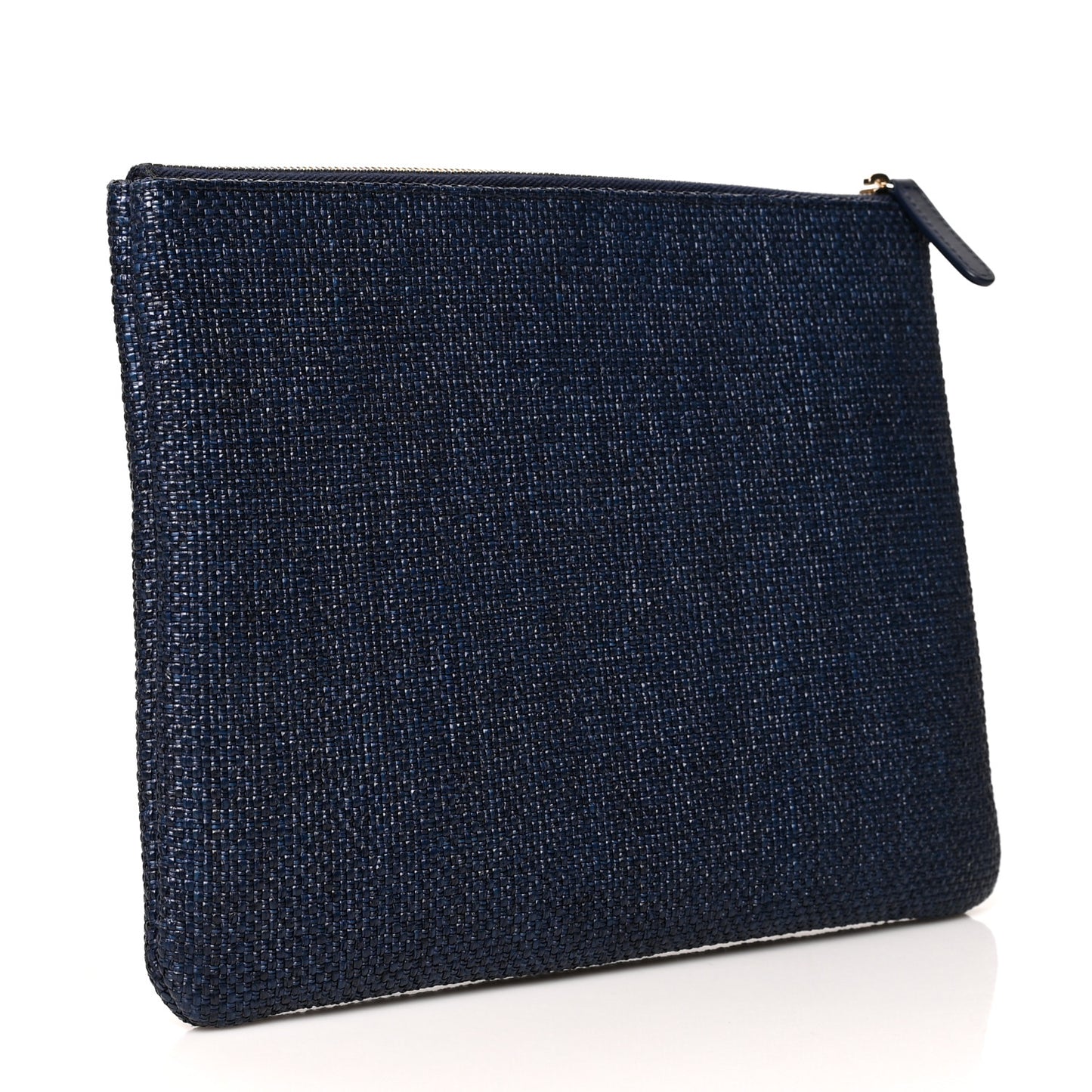 Woven Straw Raffia Small Deauville Pouch Dark Blue