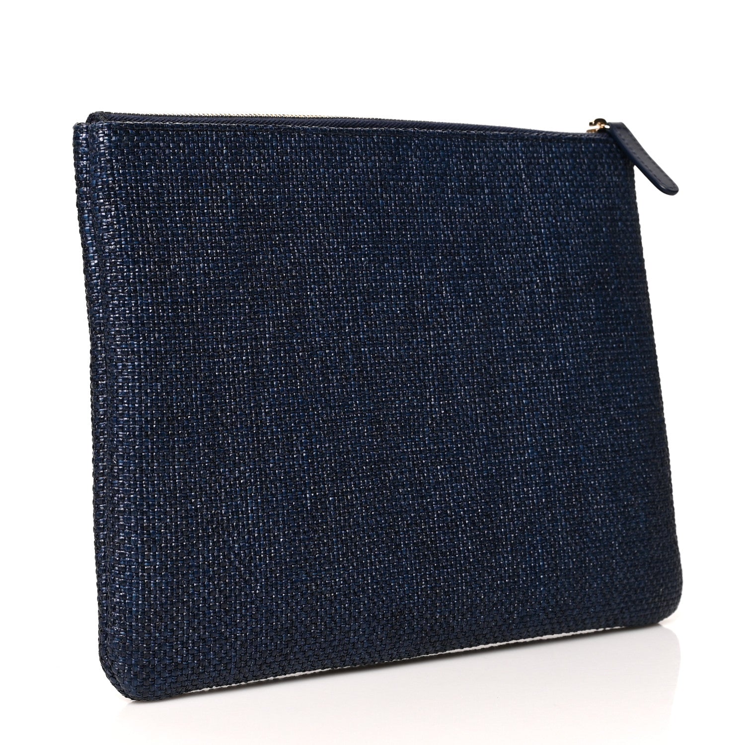 Chanel Woven Straw Raffia Small Deauville Pouch Dark Blue 3 of 8