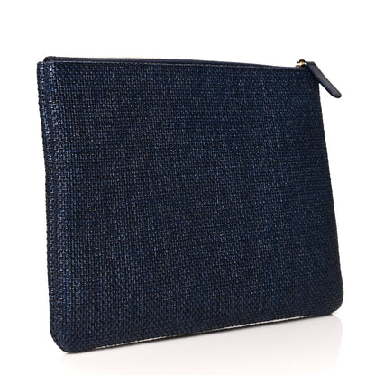 Chanel Woven Straw Raffia Small Deauville Pouch Dark Blue 3 of 8