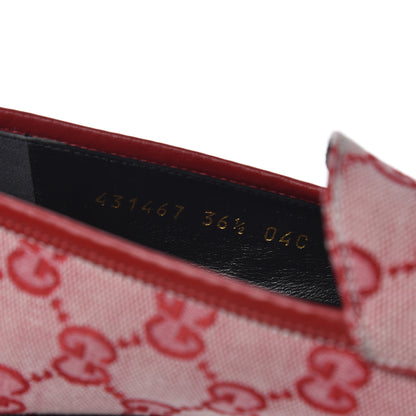 Gucci Canvas GG Monogram Horsebit Womens Jordaan Loafers 36.5 Gardenia Hibiscus Red 8 of 15