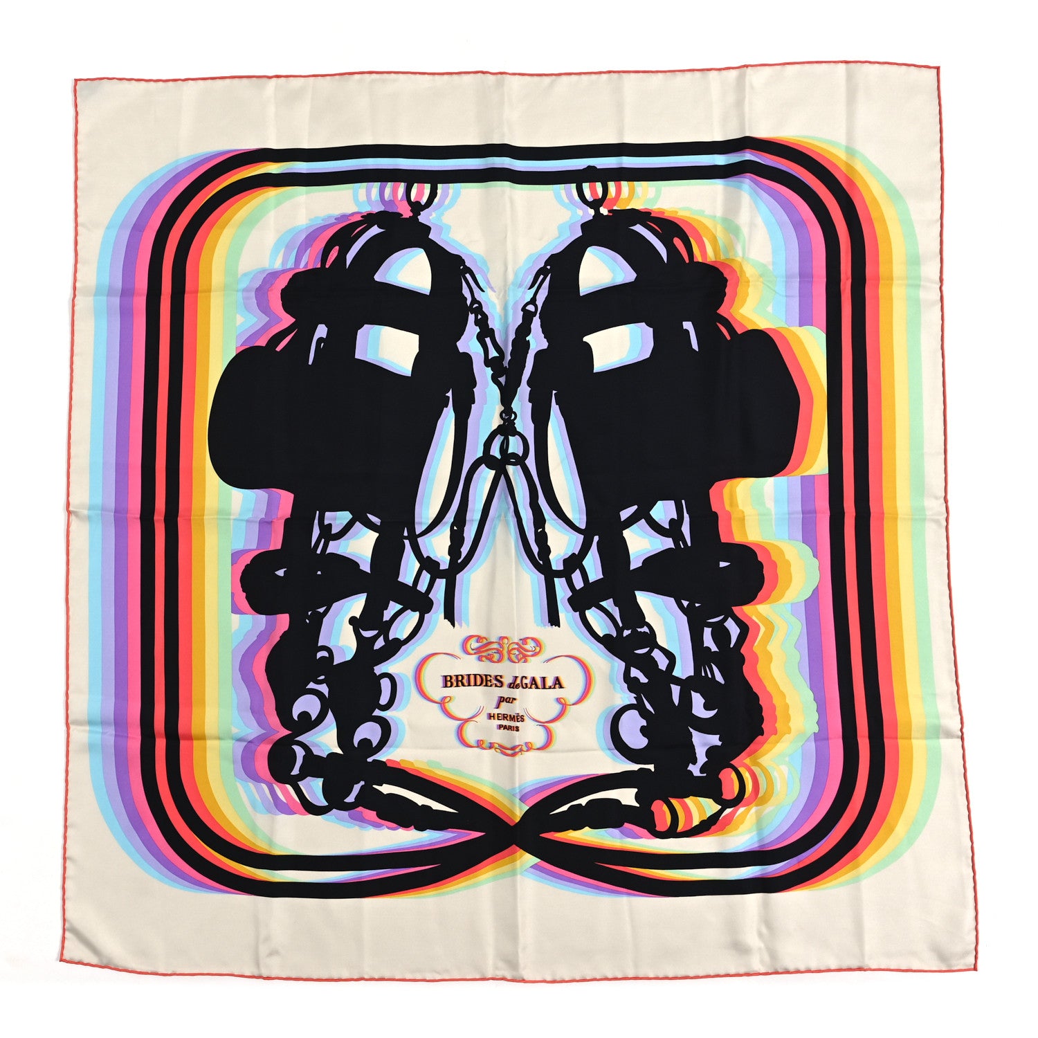 Hermes Silk Brides De Gala Shadow Scarf 90 Creme Black Rose Fluo 1 of 3