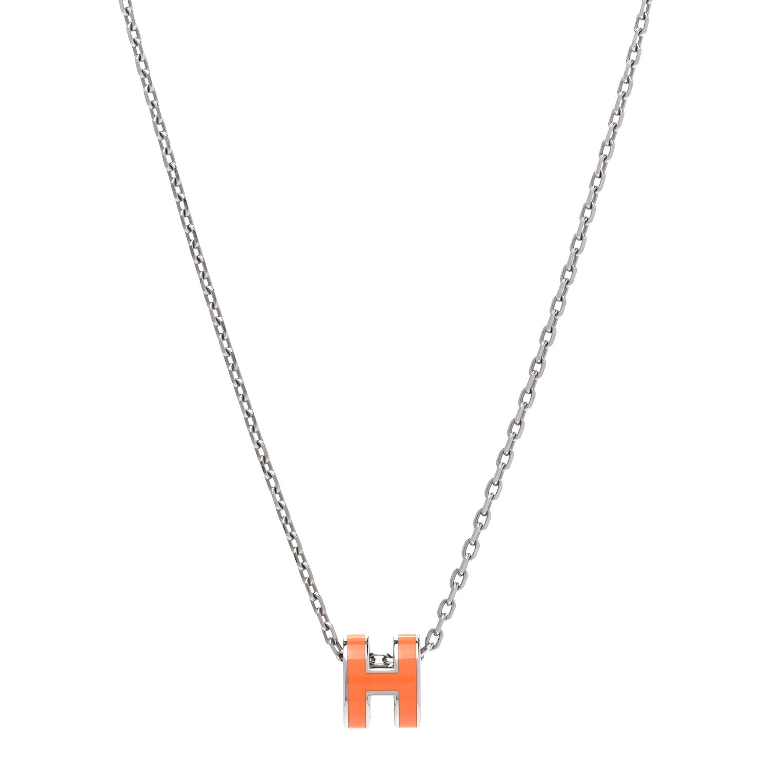 Hermes Lacquered Palladium Mini Pop H Pendant Necklace Orange 1 of 8