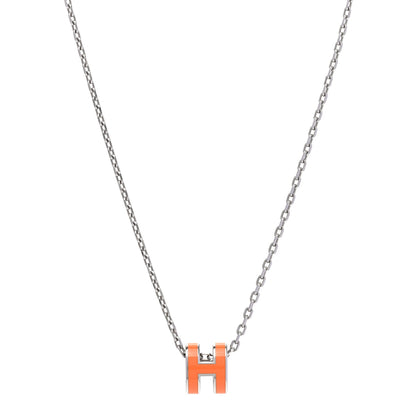 Hermes Lacquered Palladium Mini Pop H Pendant Necklace Orange 1 of 8