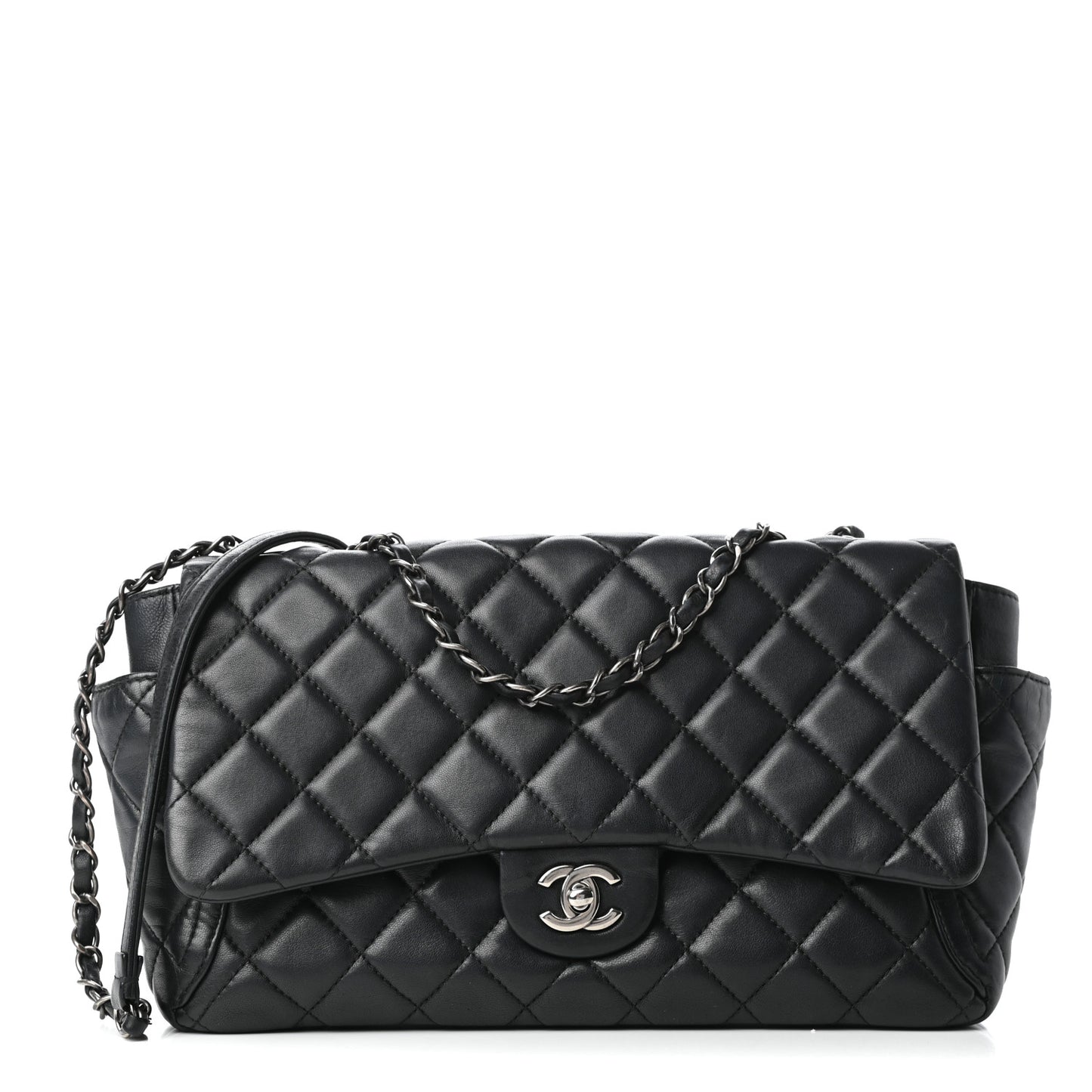 Lambskin Quilted Large Around Pockets Flap Black