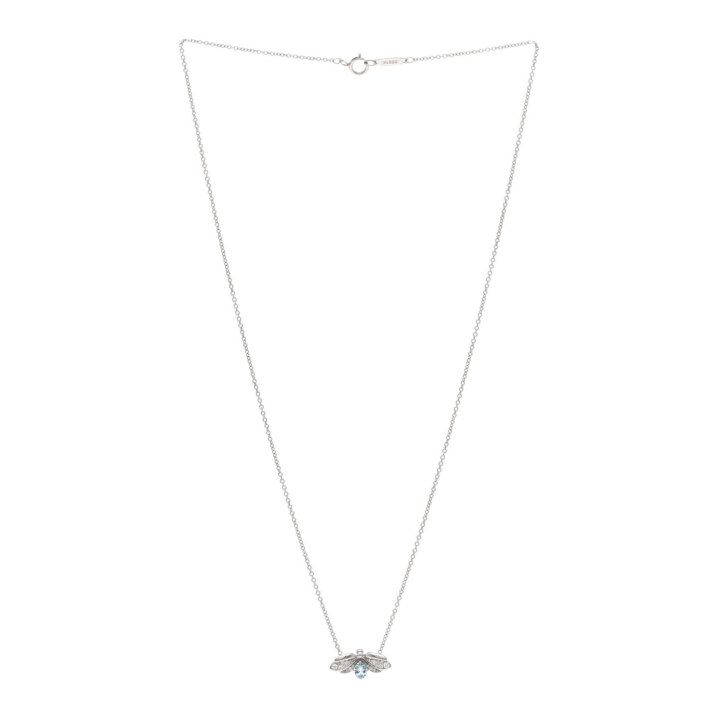 Platinum Diamond Aquamarine Paper Flowers Firefly Pendant Necklace