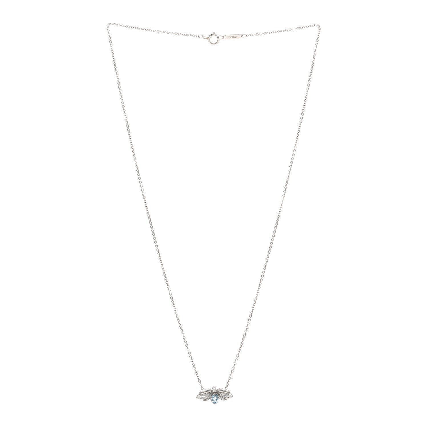 Tiffany Platinum Diamond Aquamarine Paper Flowers Firefly Pendant Necklace 3 of 5