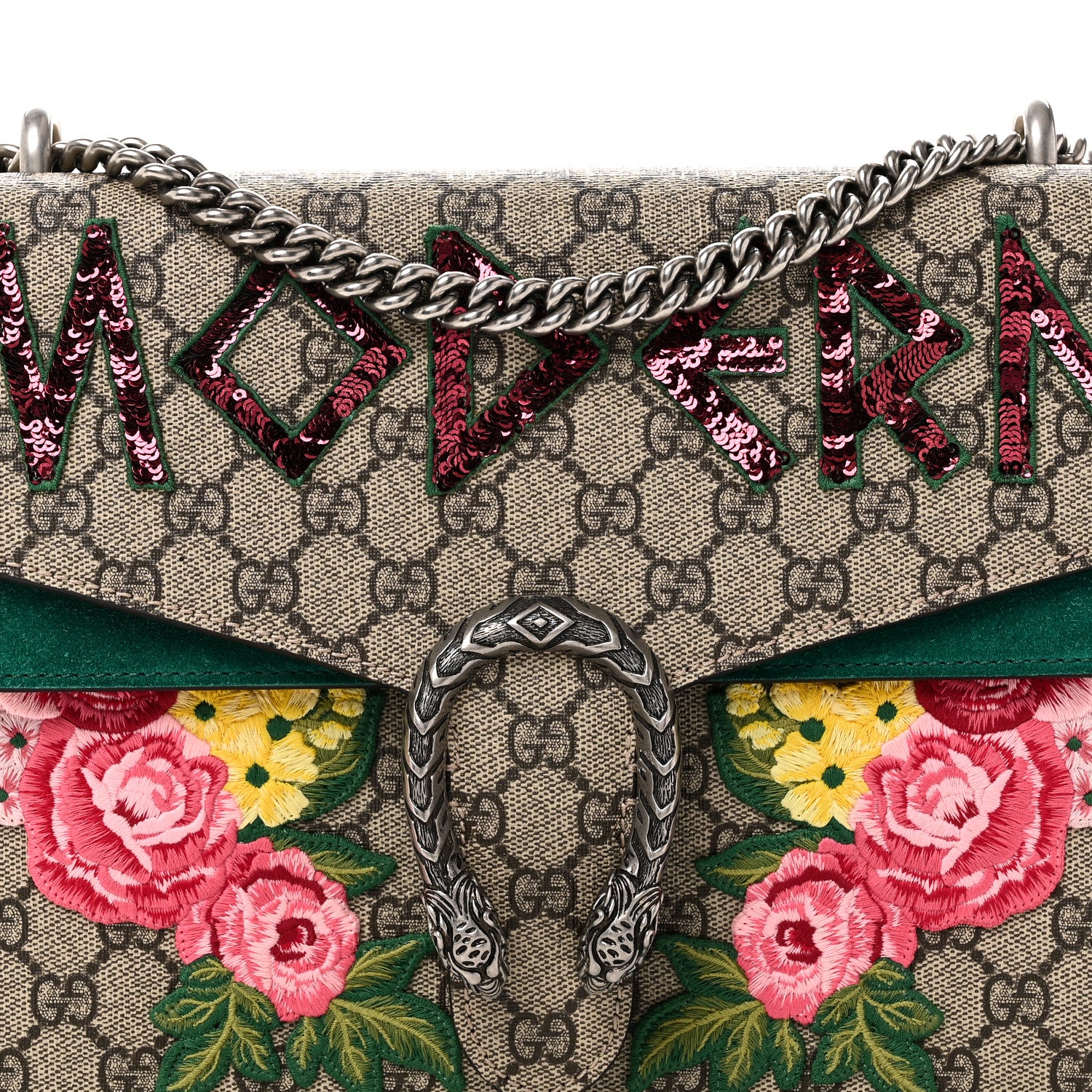 Gucci GG Supreme Monogram Embroidered Medium Dionysus Shoulder Bag Emerald 8 of 11