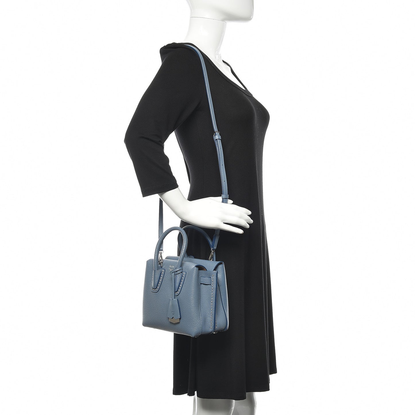 Grained Calfskin Studded Mini Milla Tote Luft Blue